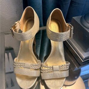 Coach Metallic Gold Braided Ankle-Strap Heels